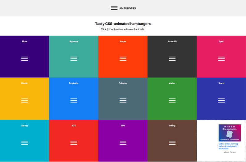 様々なハンバーガーメニューのcssアニメーションが実装可能な Hamburgers バンクーバーのうぇぶ屋